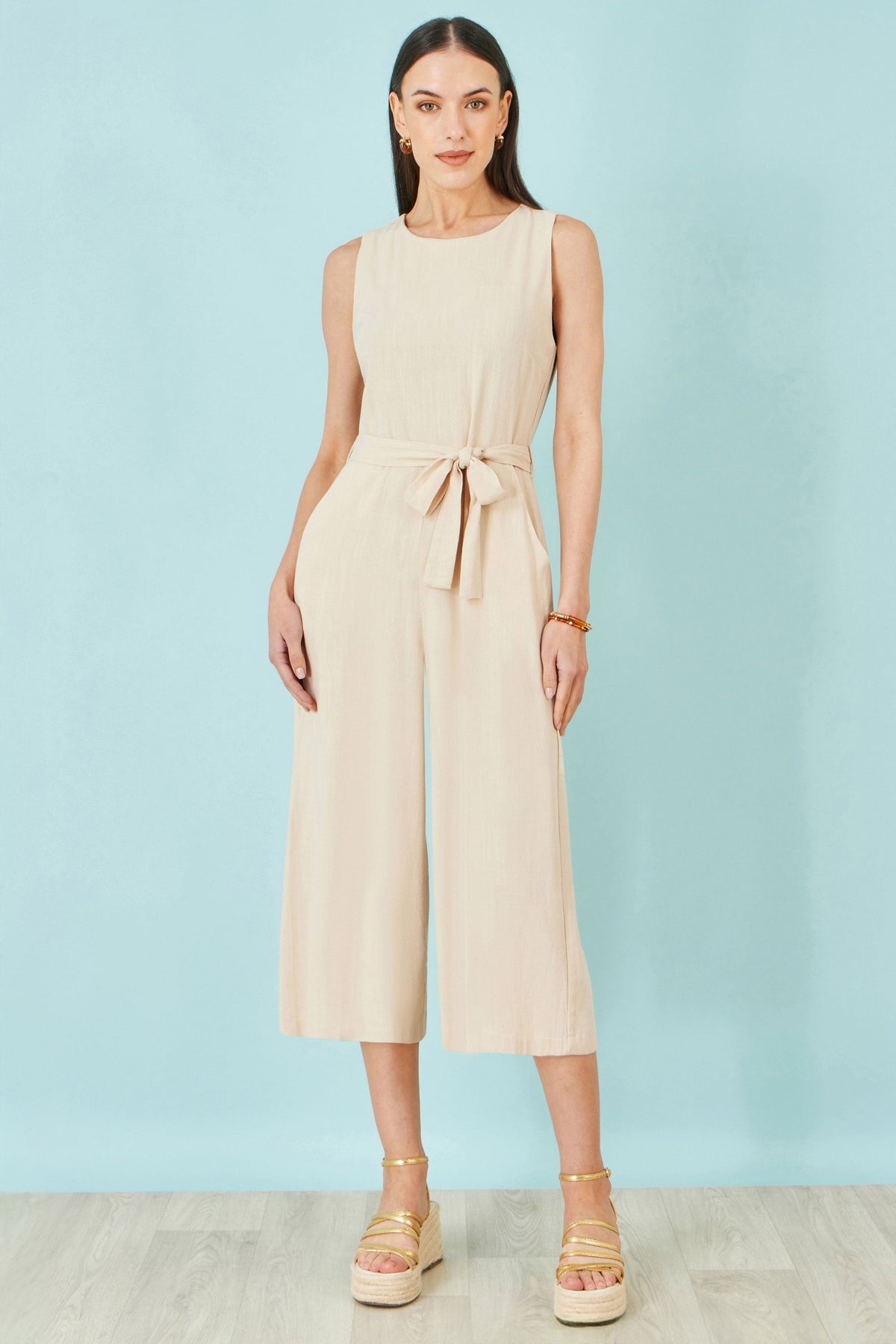 Beige Viscose Culotte Jumpsuit - Bascora