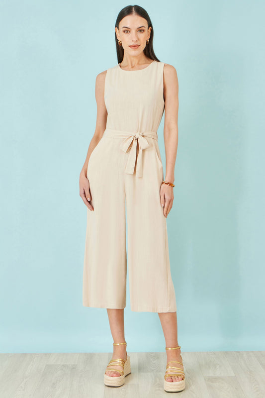 Beige Viscose Culotte Jumpsuit - Bascora