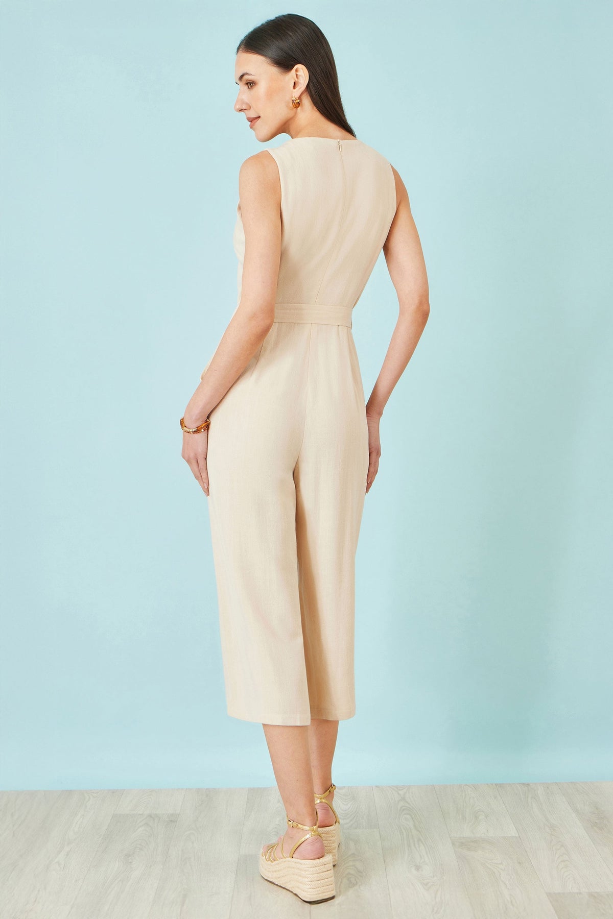 Beige Viscose Culotte Jumpsuit - Bascora