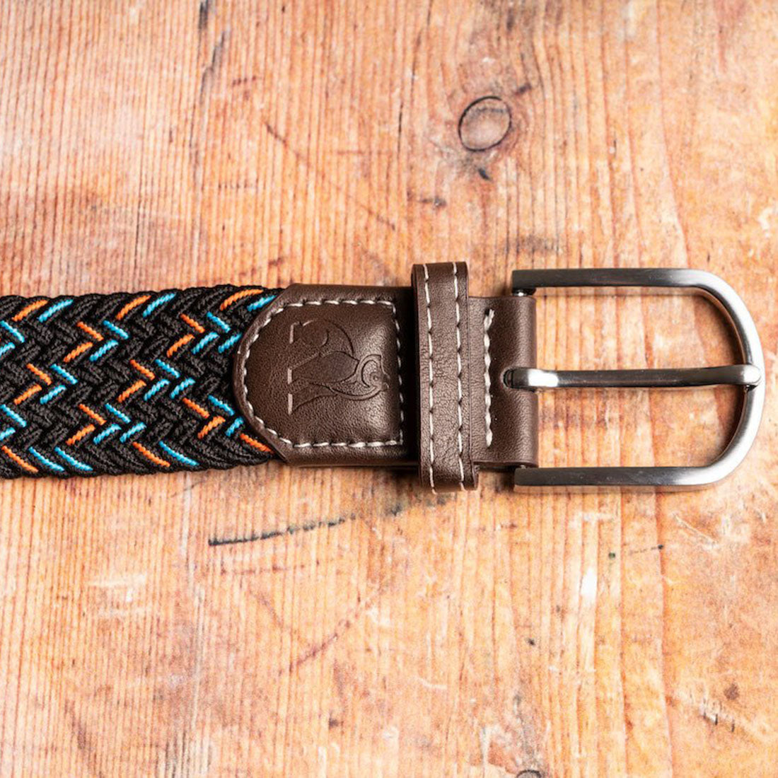 Swole Panda Woven Belt in Black, Orange & Blue Dot