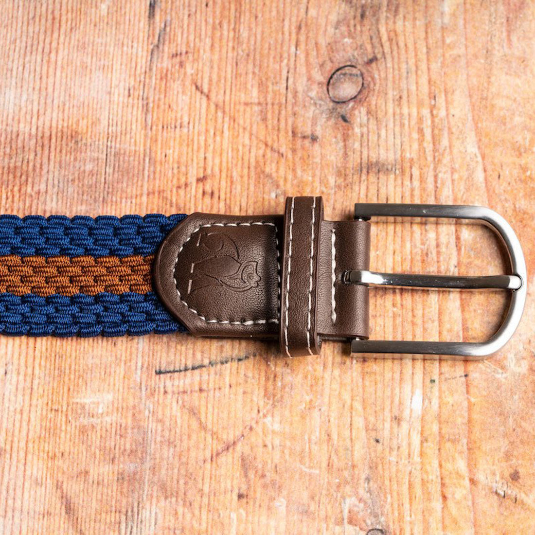 Swole Panda Recycled Woven Belt in Blue and Brown Stripe
