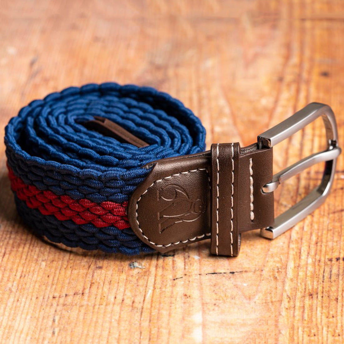 Swole Panda Recycled Woven Belt in Blue and Burgundy Stripe