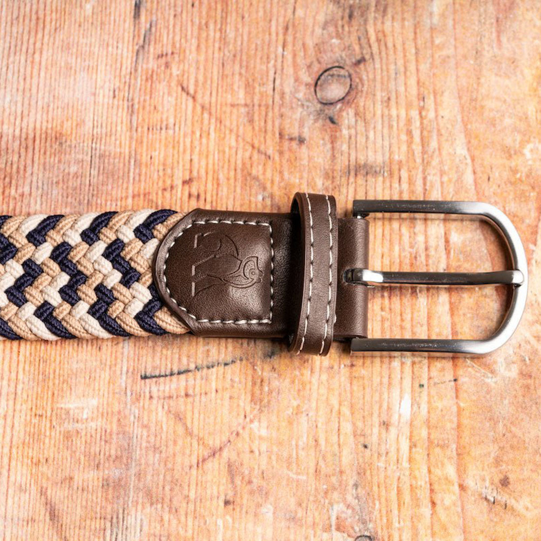Swole Panda Woven Belt in Navy and Beige Zigzag