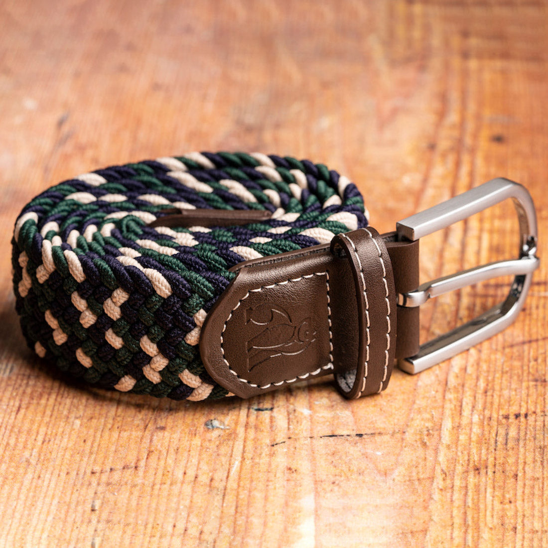 Swole Panda Woven Belt in Navy and Green Zigzag