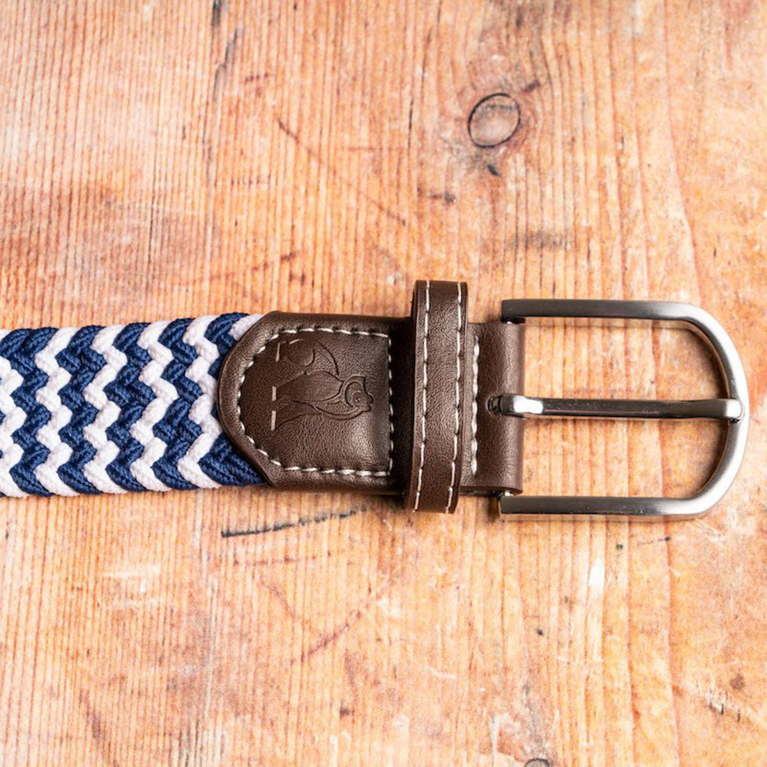 Swole Panda Woven Belt in Navy and White Zigzag