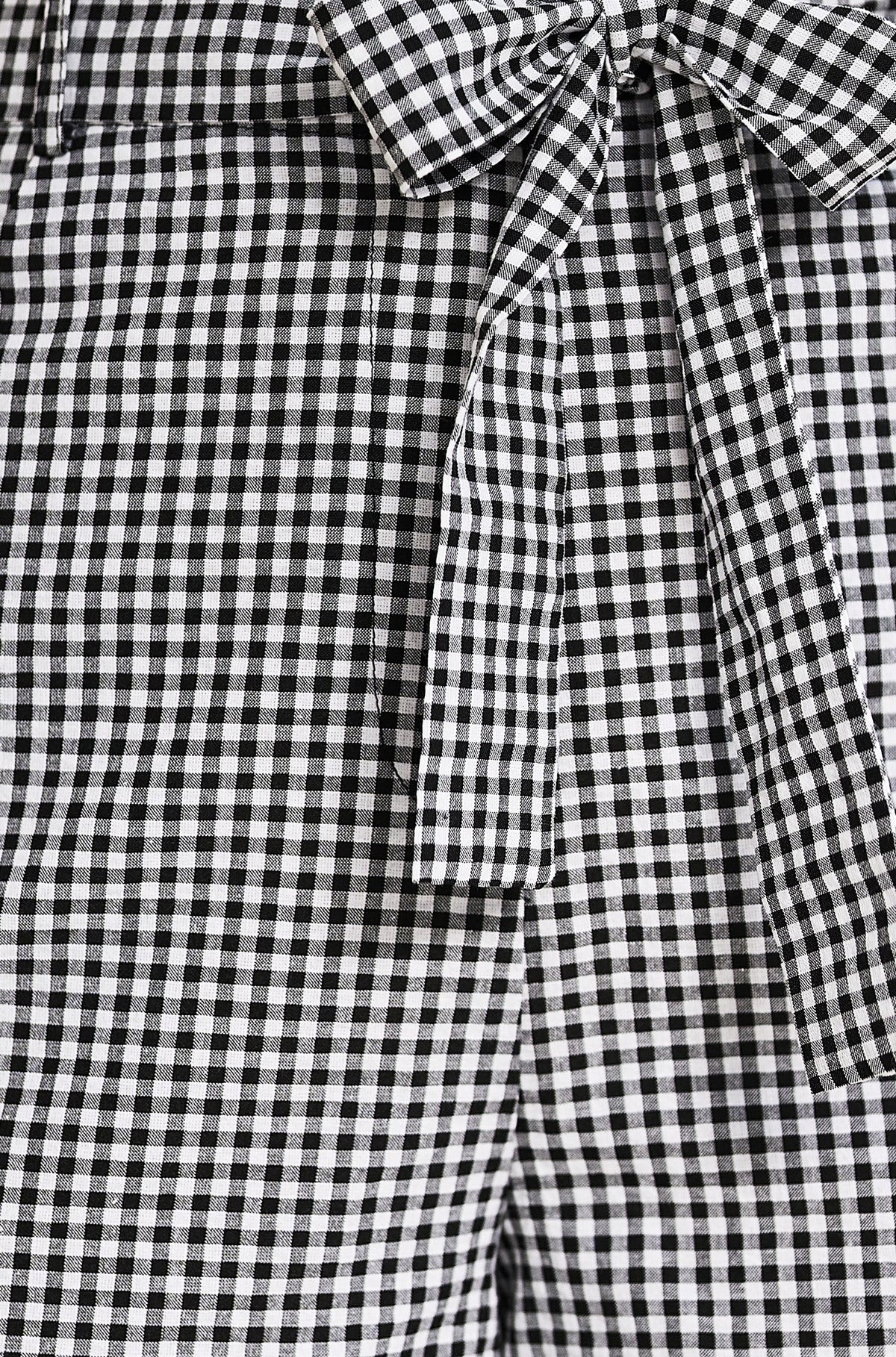 Black Cotton Gingham Tie Belt Shorts - Bascora