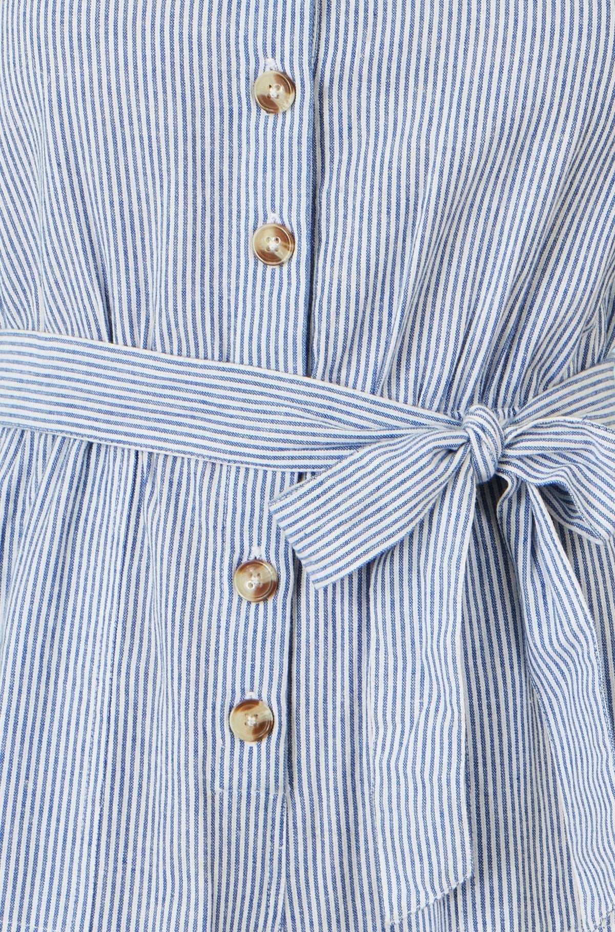 Blue Cotton Stripe Button Through Jumpsuit - Bascora