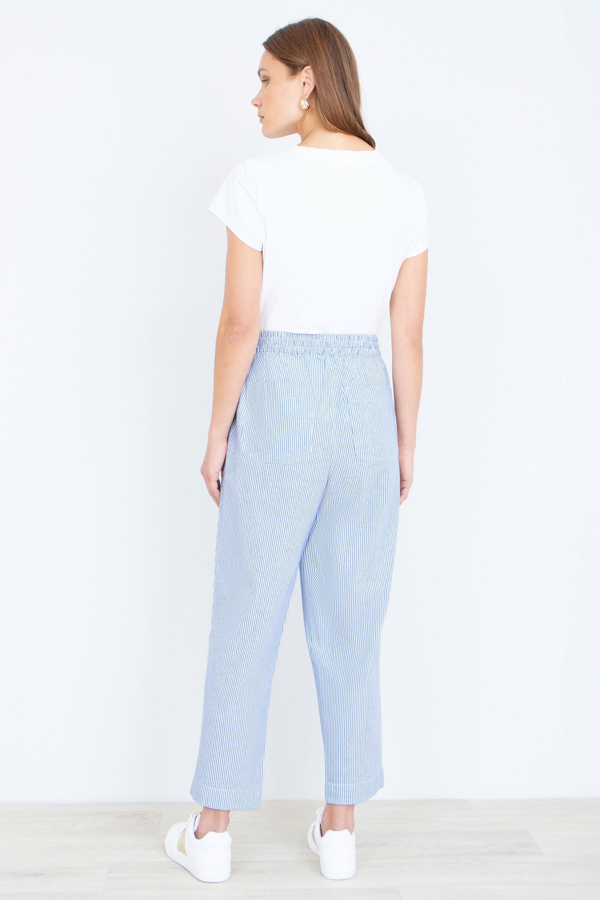 Blue Cotton Stripe Cropped Trousers - Bascora
