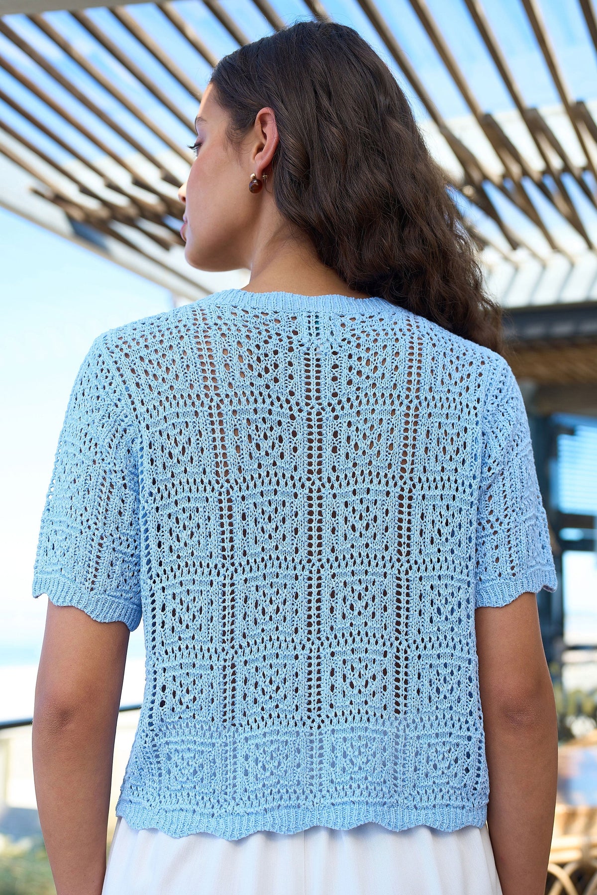 Blue Crochet Short Sleeve Cardigan - Bascora