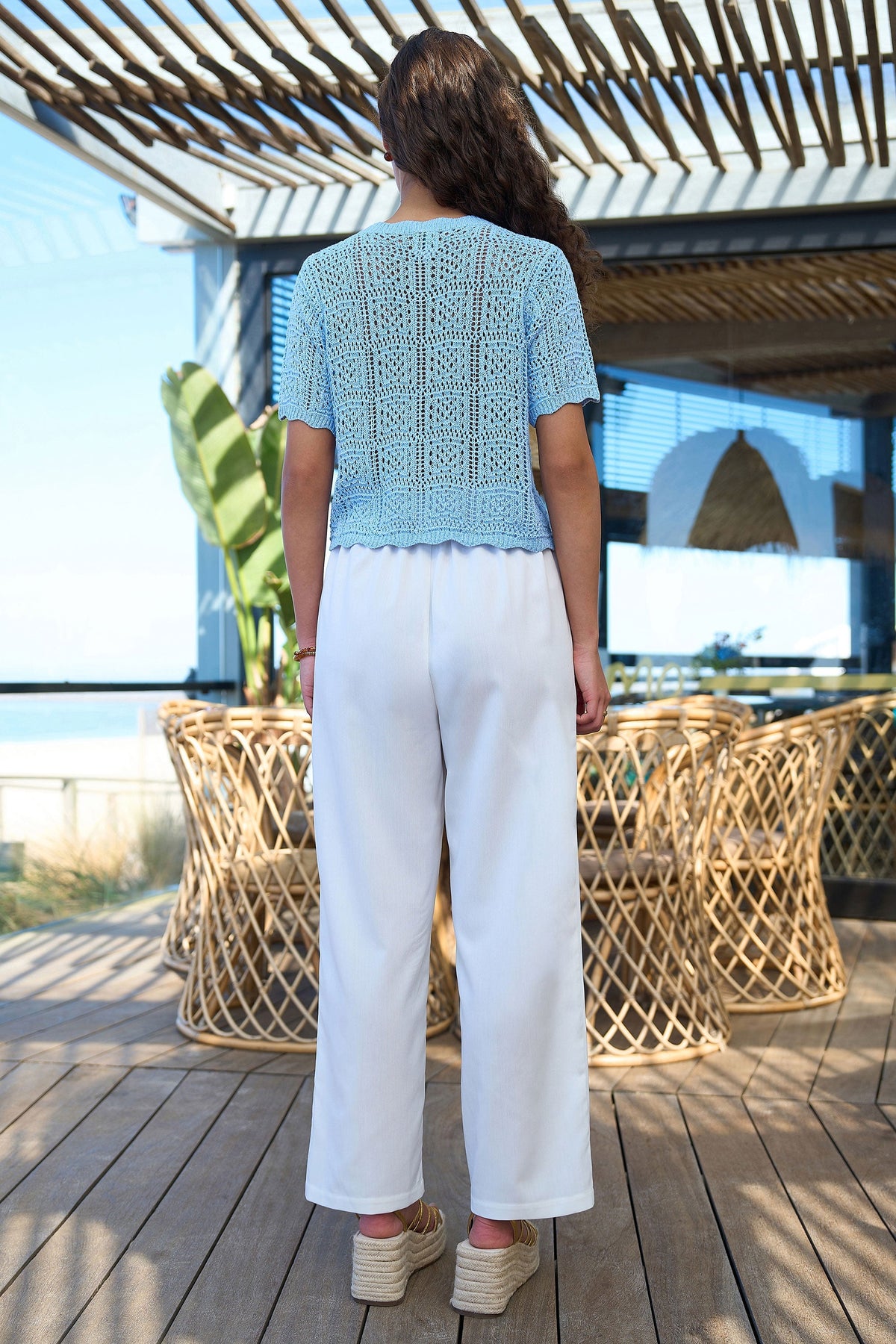 Blue Crochet Short Sleeve Cardigan - Bascora