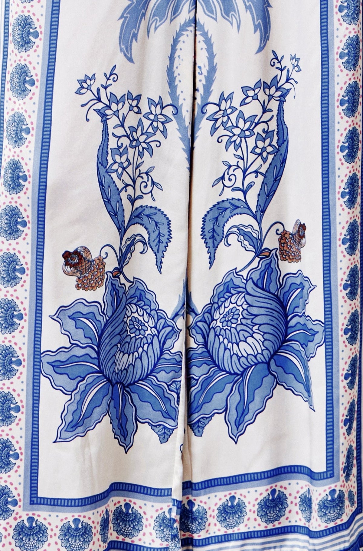 Blue Satin Print Placement Relaxed Trousers - Bascora