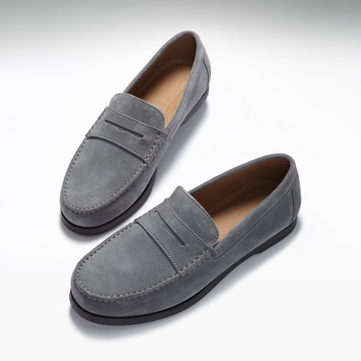 Hugs & Co. Slate Grey Italian Suede Boat Loafers with Rubber Sole for Men