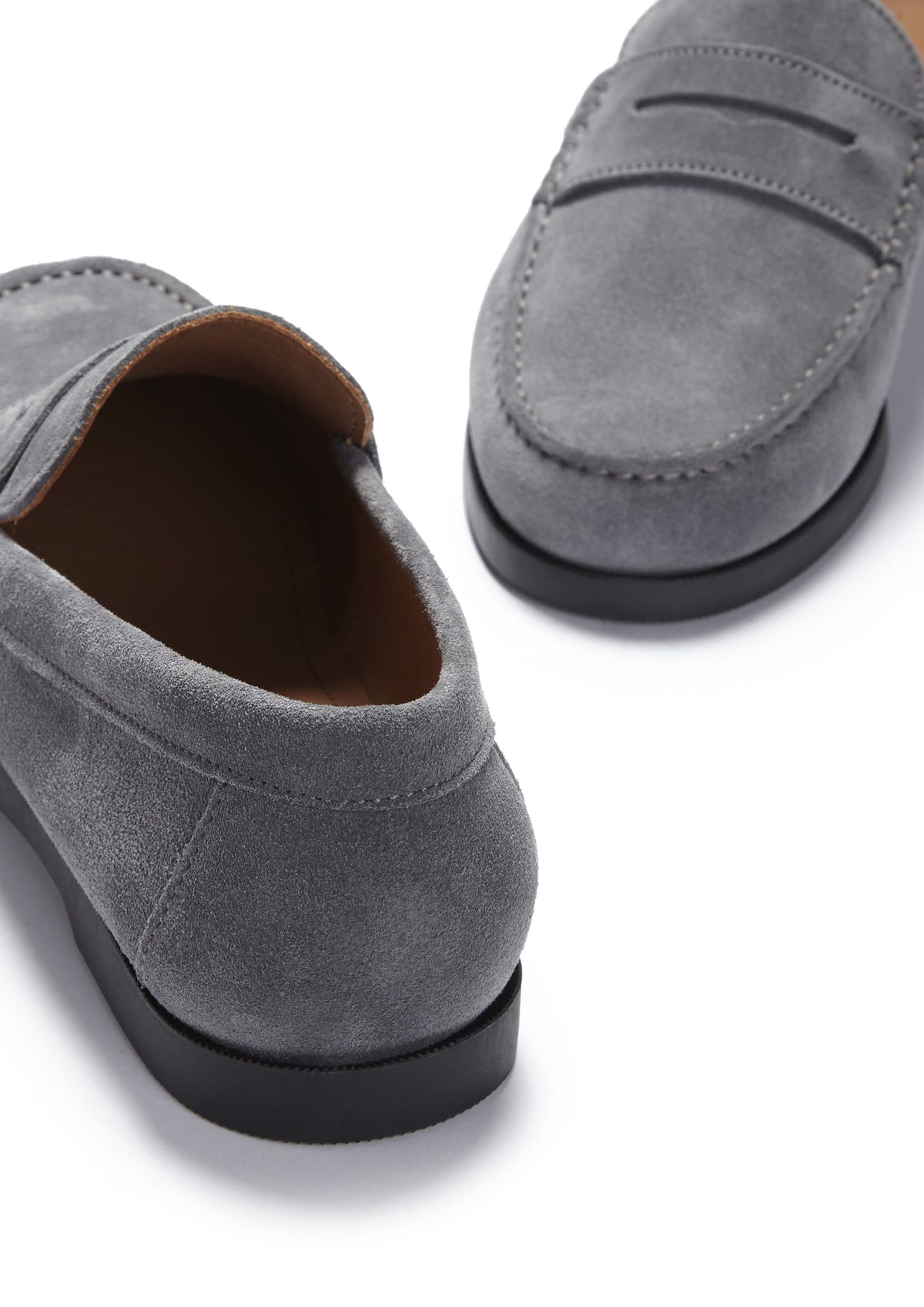 Hugs & Co. Slate Grey Italian Suede Boat Loafers with Rubber Sole for Men