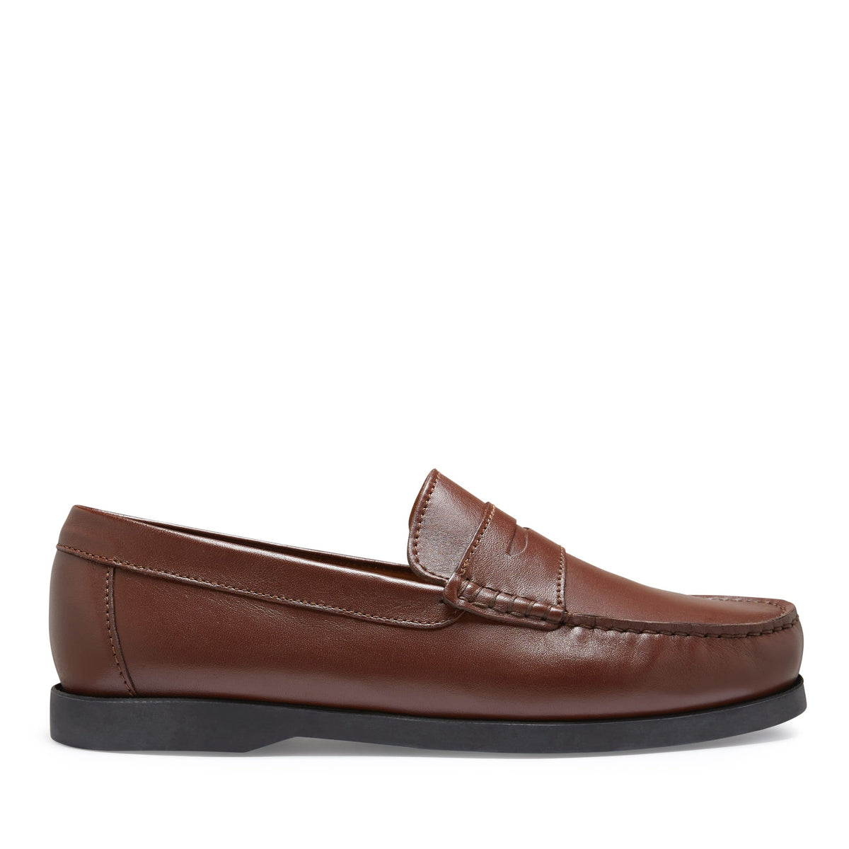 Hugs & Co. Brown Italian Leather Boat Loafers with Rubber Sole for Men