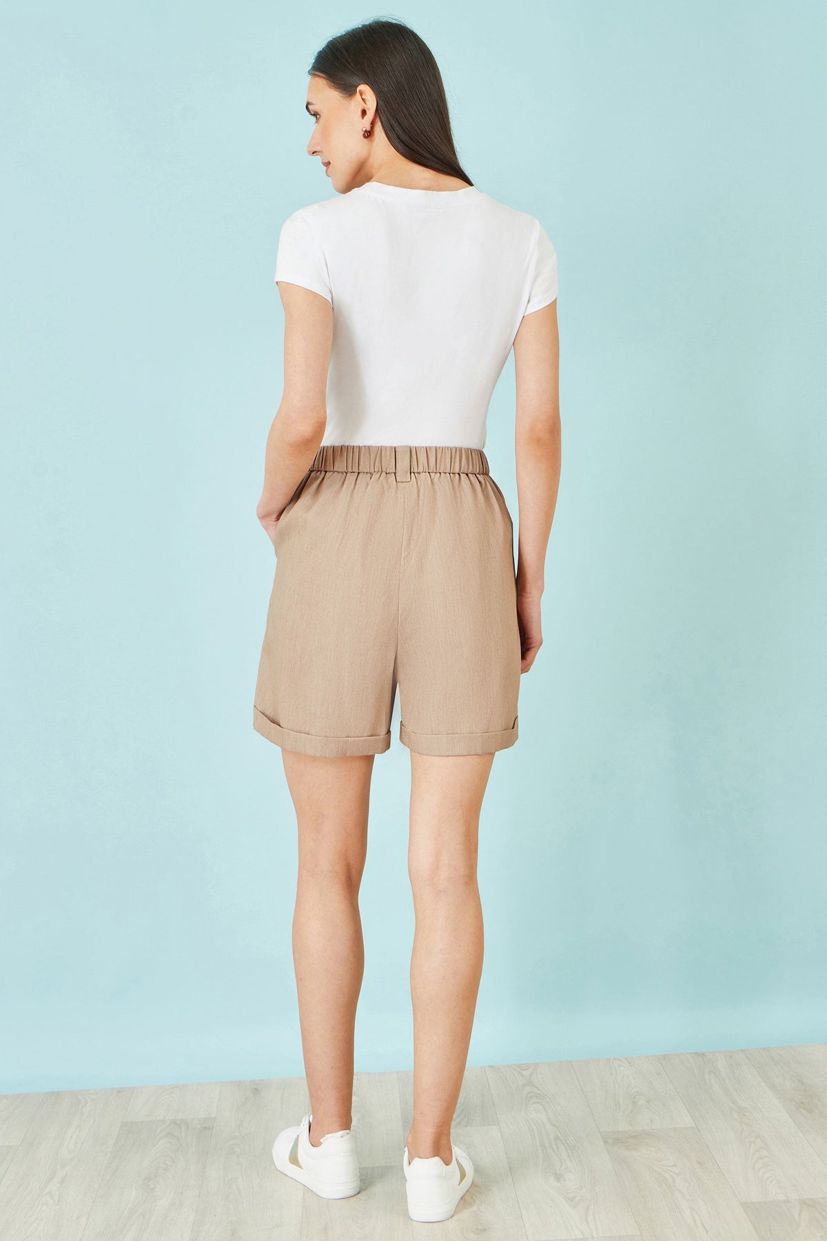 Brown Pleat Front Shorts - Bascora