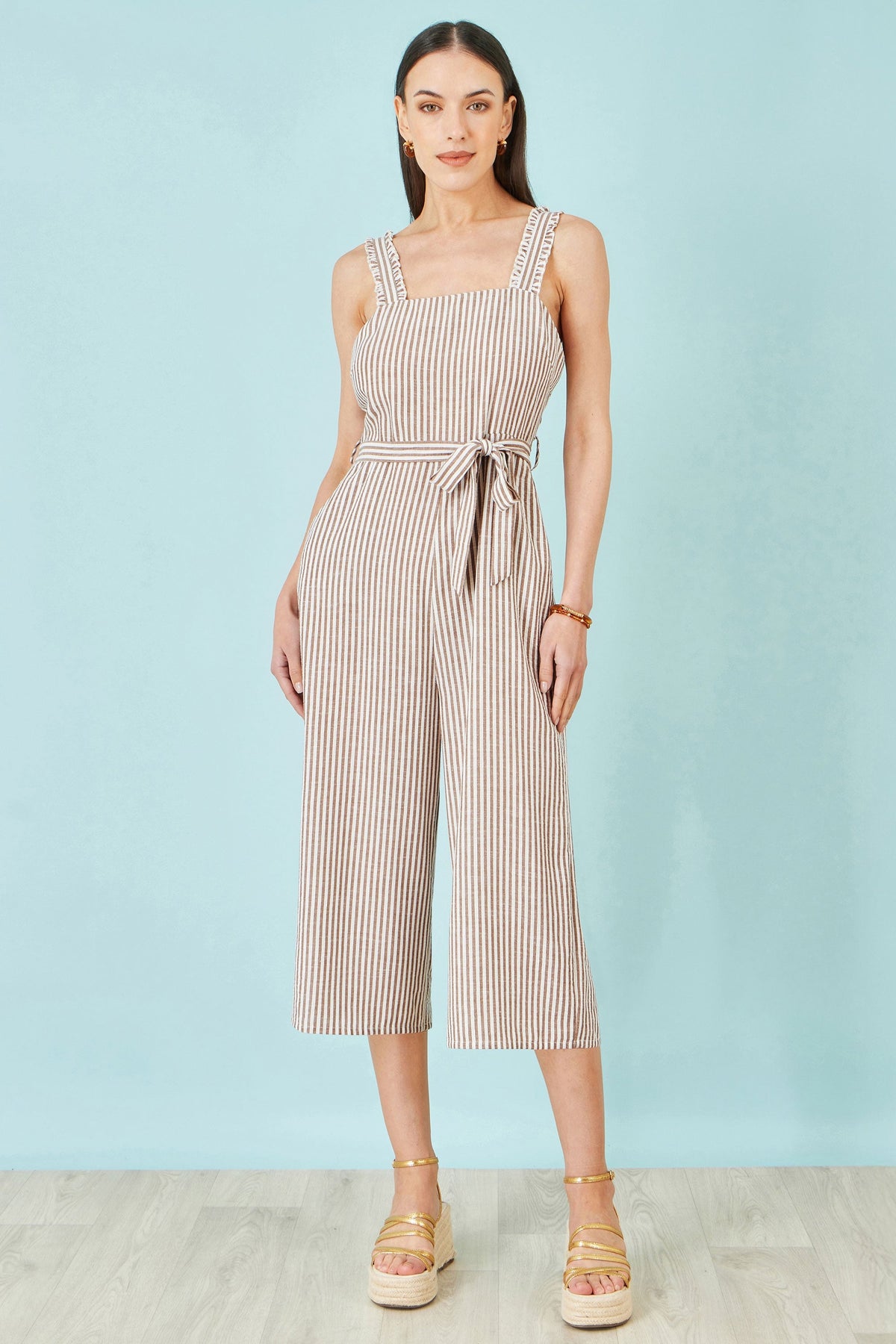 Brown Stripe Strappy Jumpsuit - Bascora