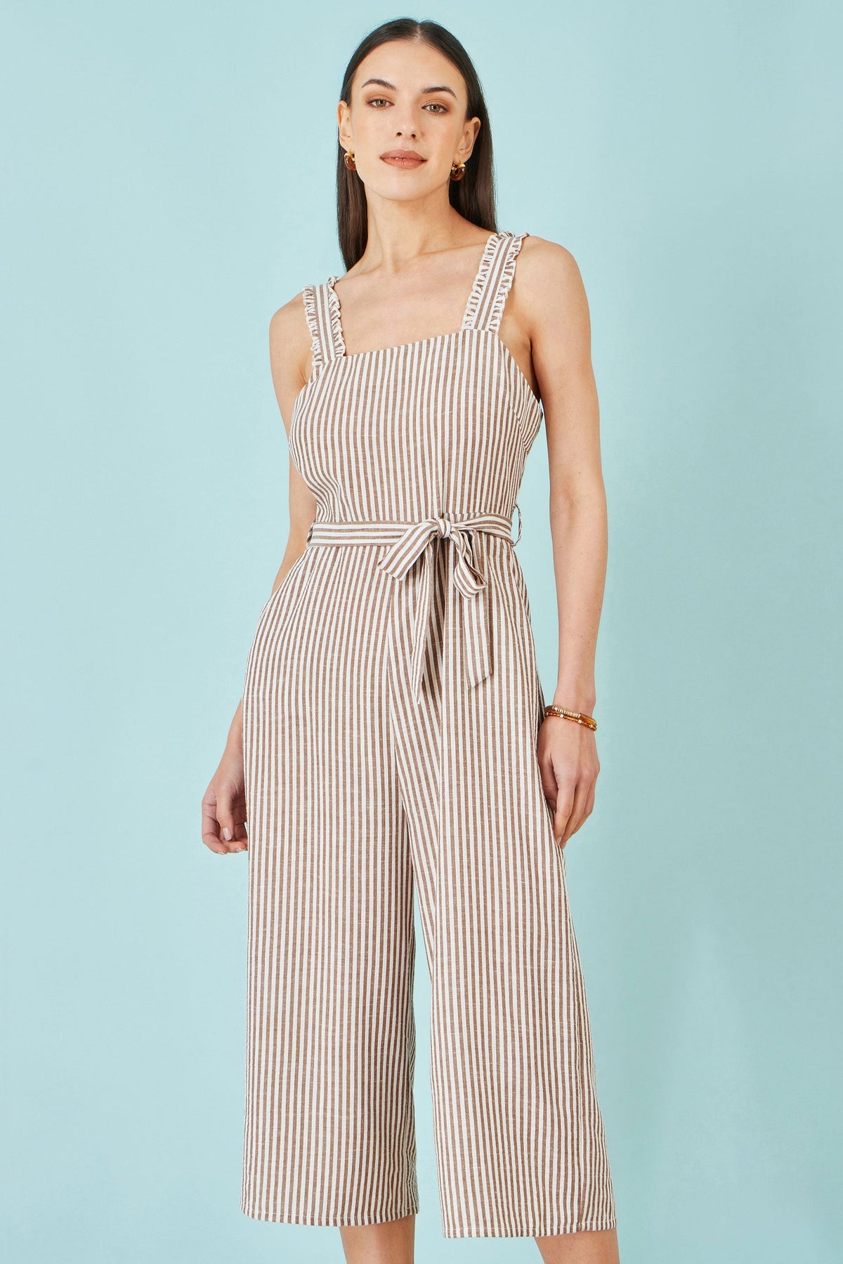Brown Stripe Strappy Jumpsuit - Bascora
