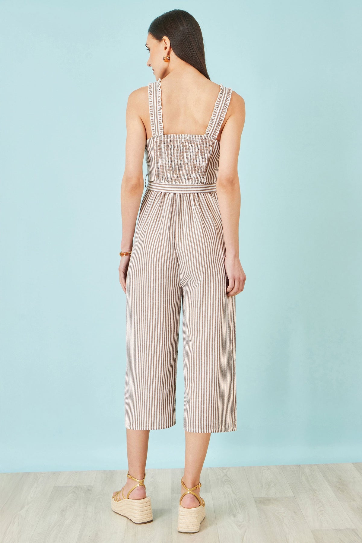 Brown Stripe Strappy Jumpsuit - Bascora