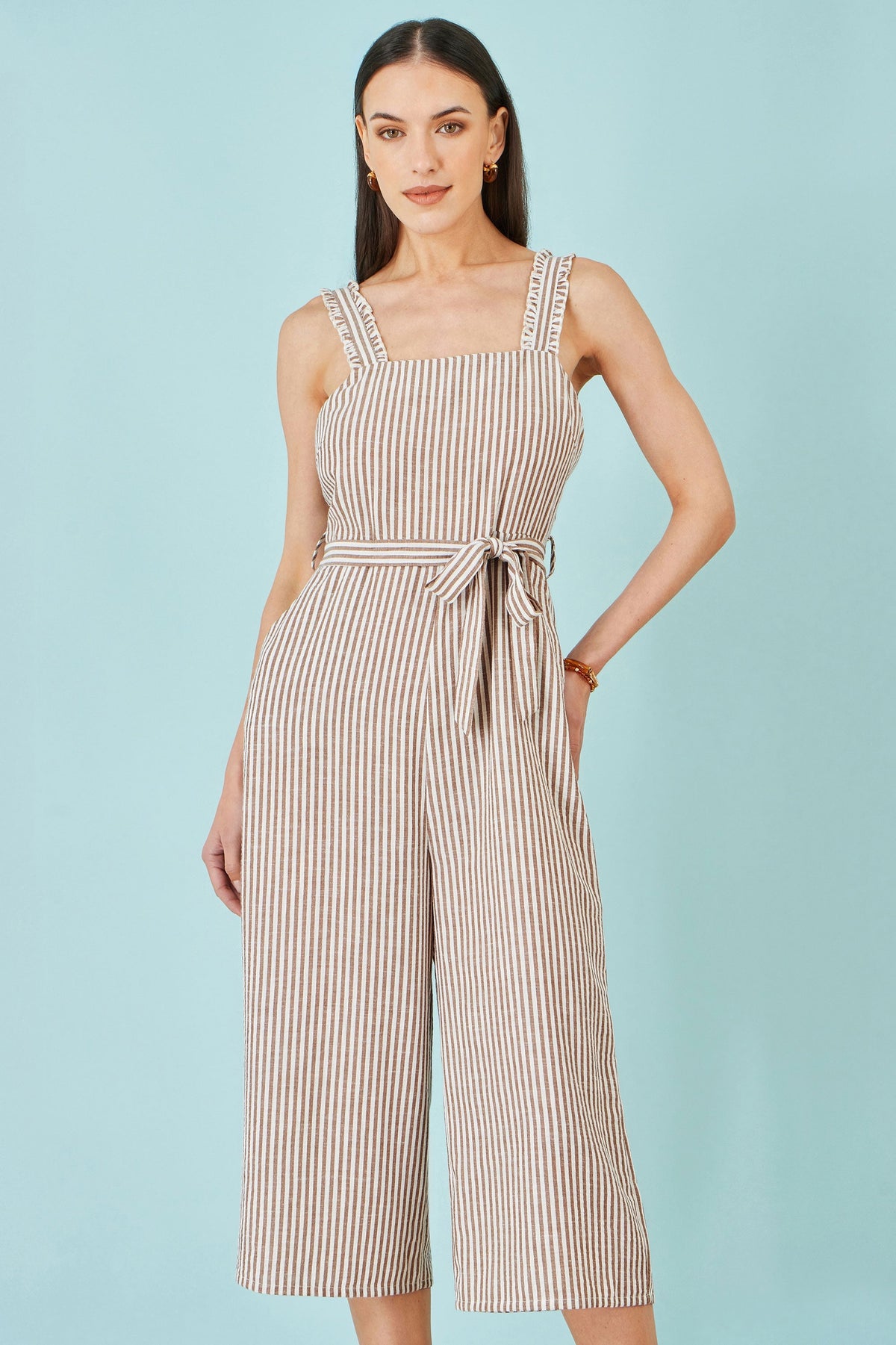 Brown Stripe Strappy Jumpsuit - Bascora