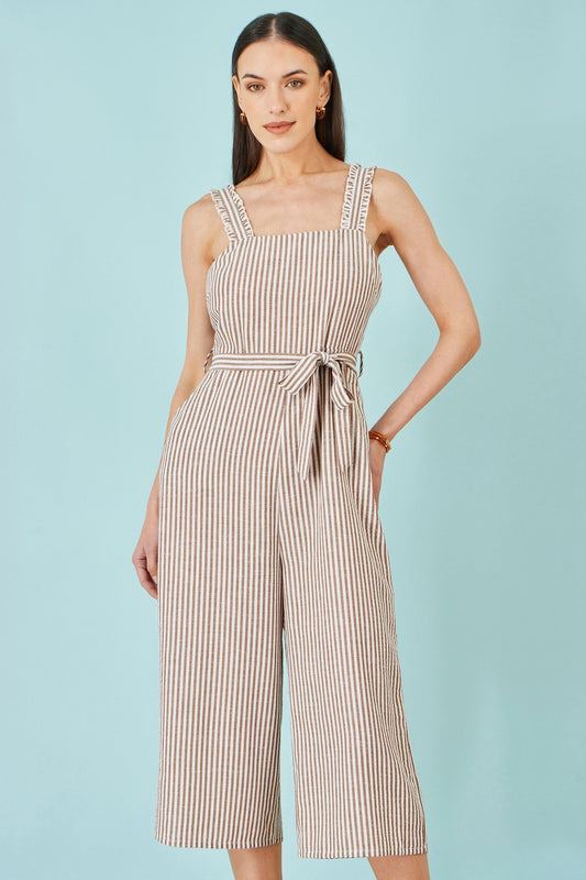 Brown Stripe Strappy Jumpsuit - Bascora