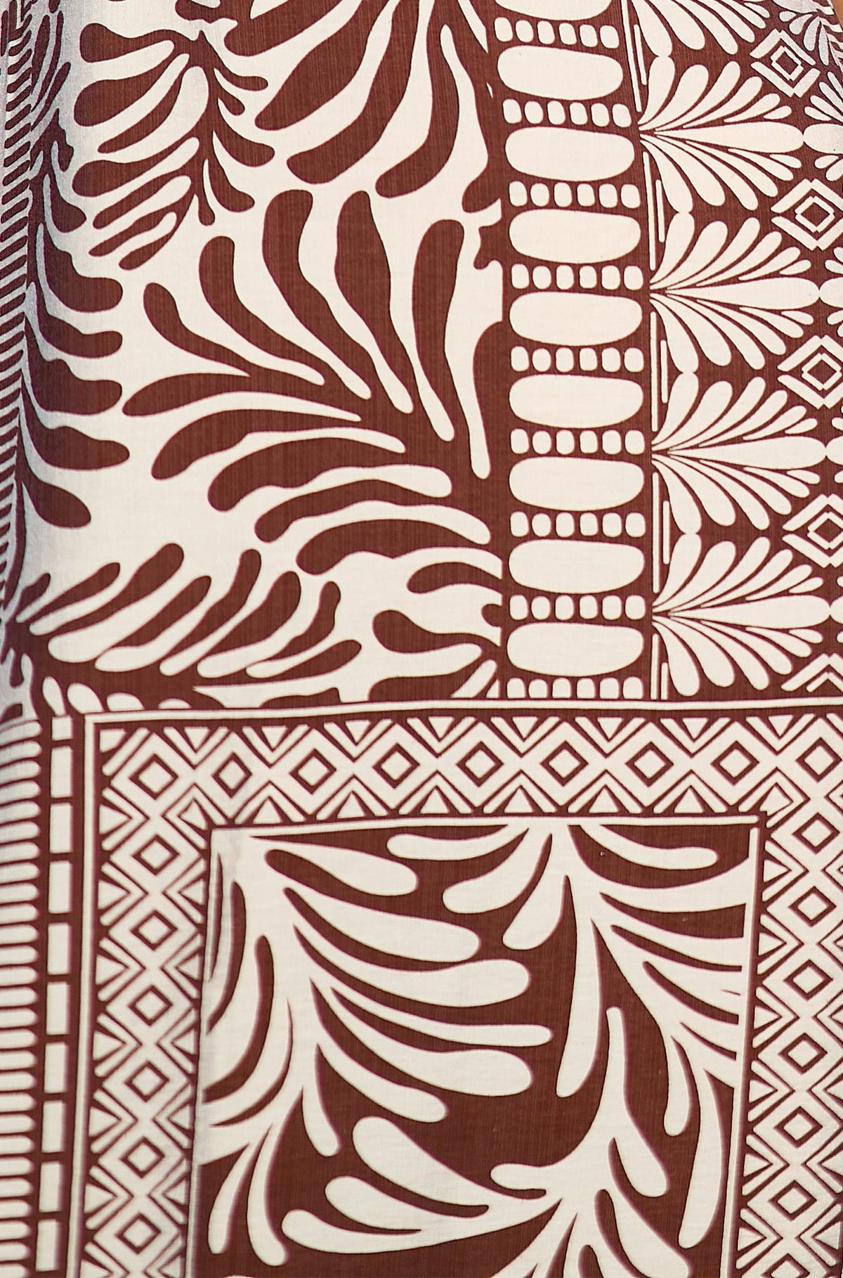 Brown Tile Print Maxi Dress With Bead Details - Bascora