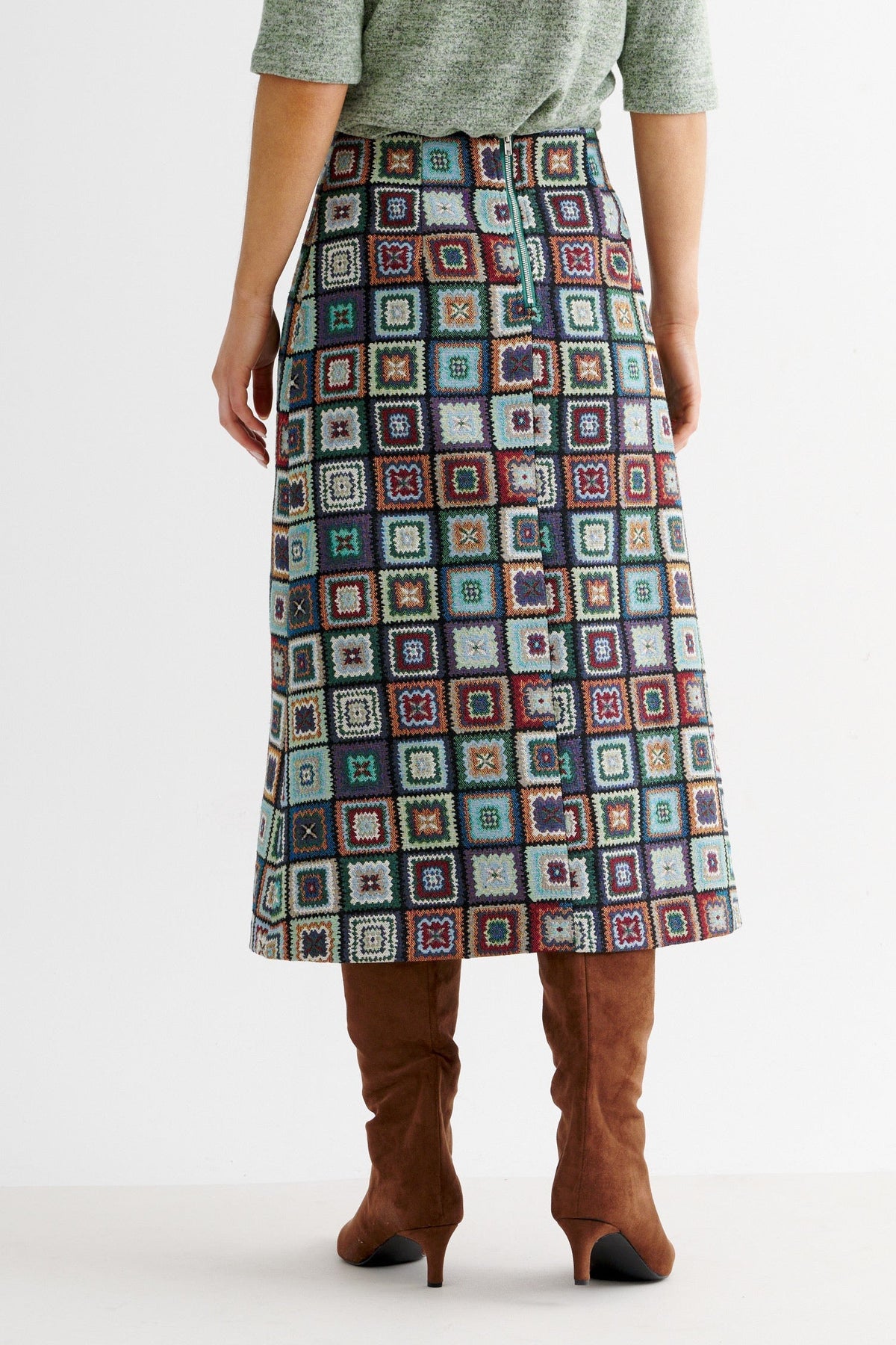 Buffy 70's Patch Jacquard Midi Skirt - Bascora