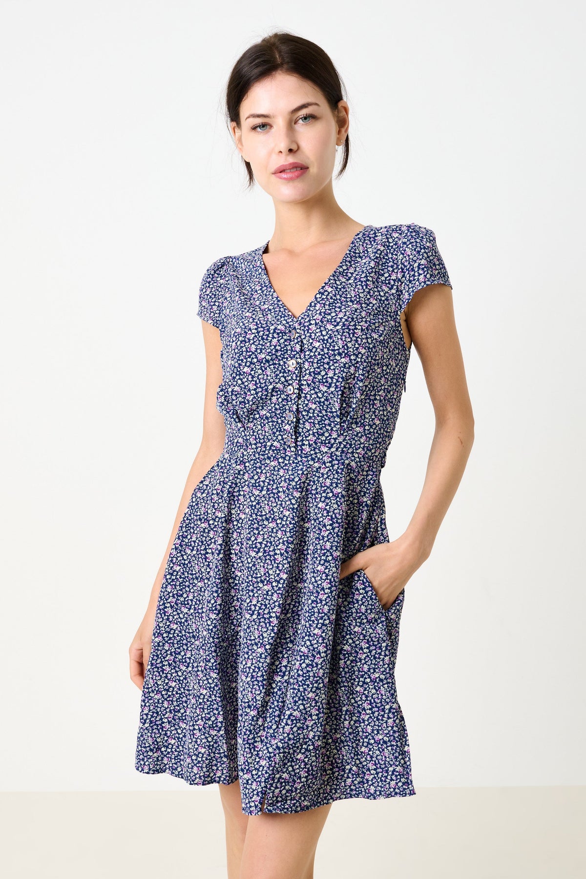 Cathleen Mini Tea Dress Ditsy Floral - Bascora