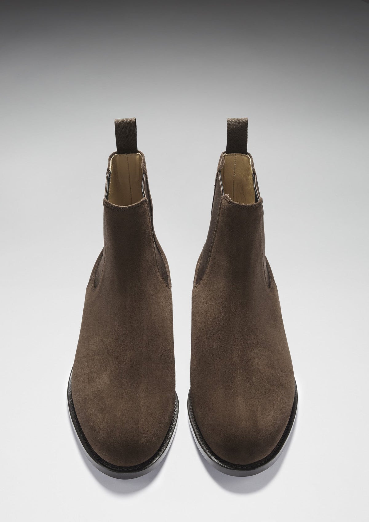 Hugs & Co. Brown Suede Chelsea Boots with Goodyear Welted Leather Sole for Men