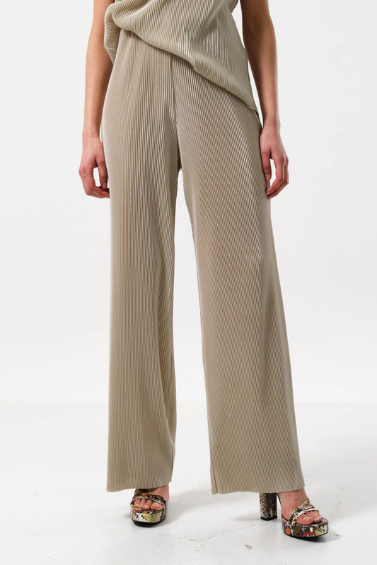 Clothide Pleated Wide Leg Trousers – Stone - Bascora