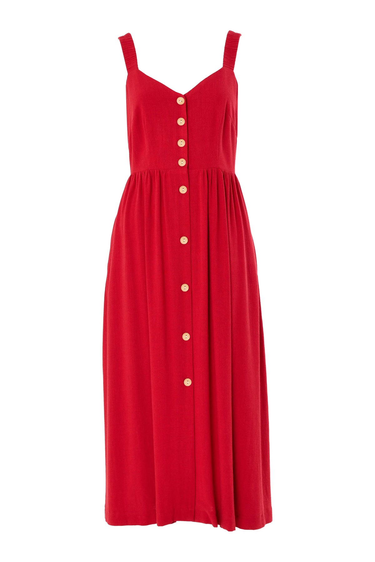 Clover Linen Mix Midi Sundress - Red - Bascora