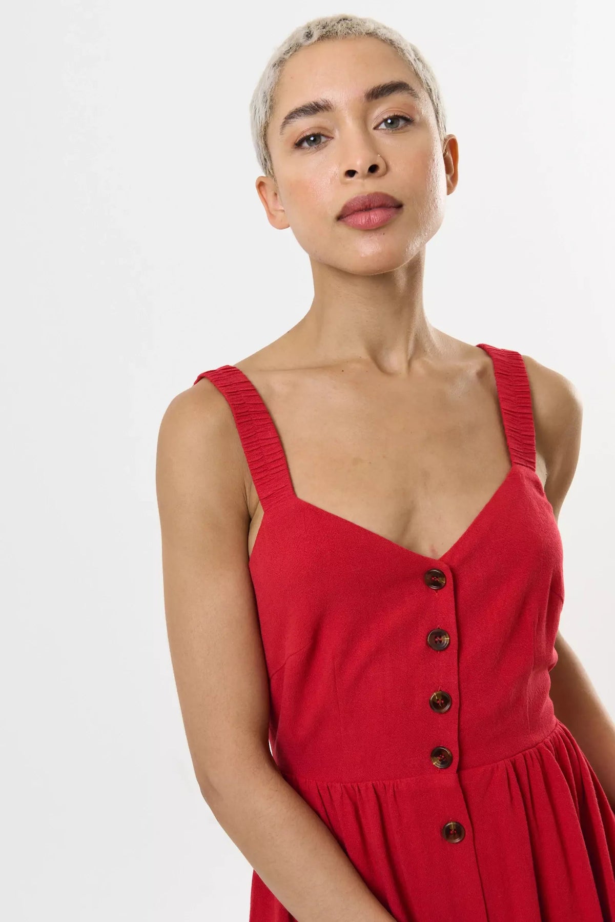 Clover Linen Mix Midi Sundress - Red - Bascora