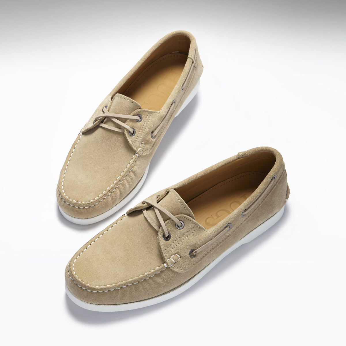 Hugs & Co. Taupe Italian Suede Deck Shoes with White Rubber Sole for Men