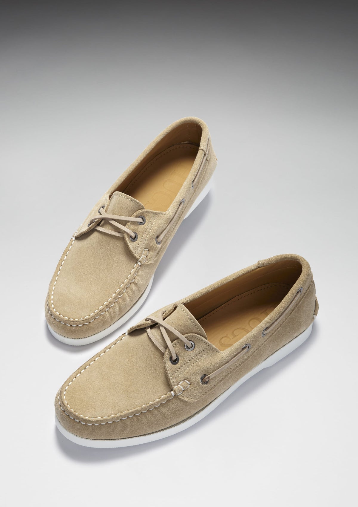 Hugs & Co. Taupe Italian Suede Deck Shoes with White Rubber Sole for Men
