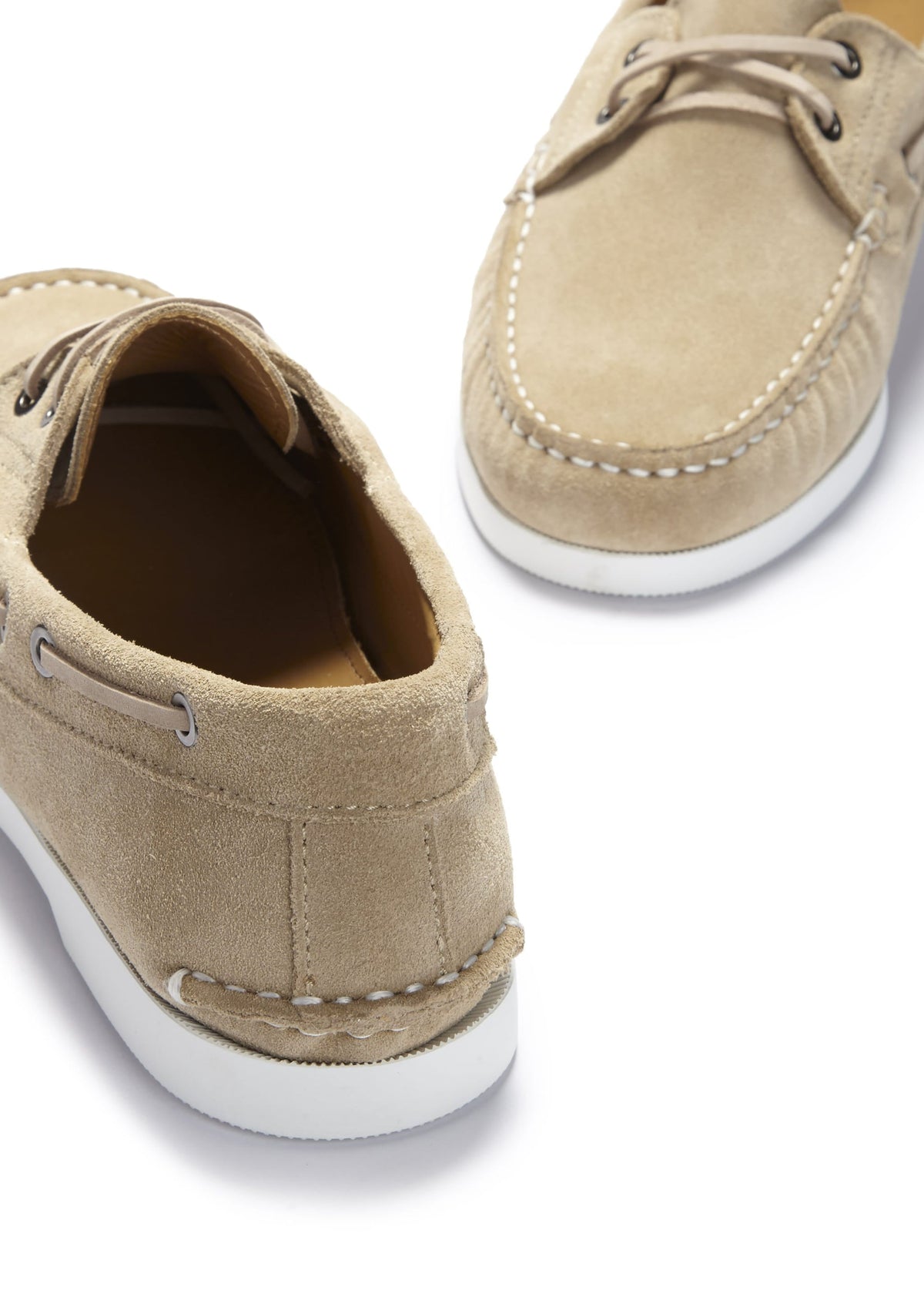 Hugs & Co. Taupe Italian Suede Deck Shoes with White Rubber Sole for Men