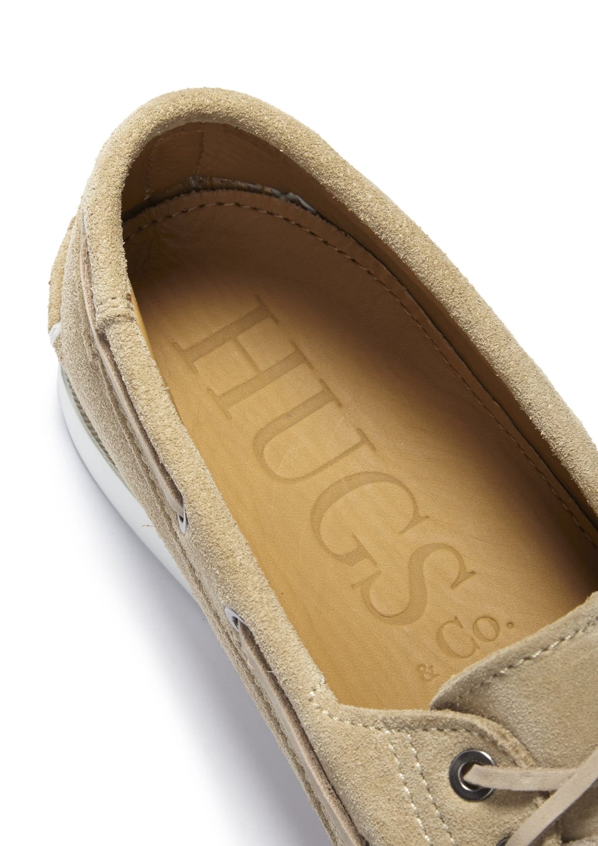 Hugs & Co. Taupe Italian Suede Deck Shoes with White Rubber Sole for Men