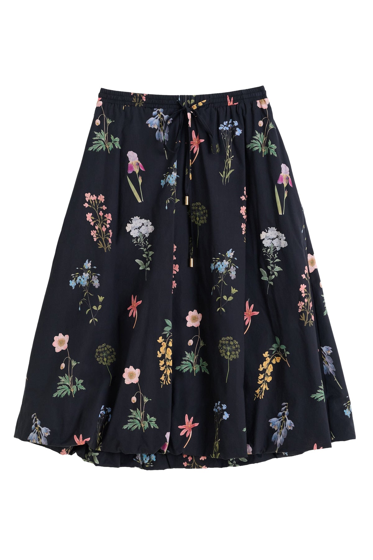 Dixie Flower Press Print Balloon Hem Midi Skirt - Multi - Bascora