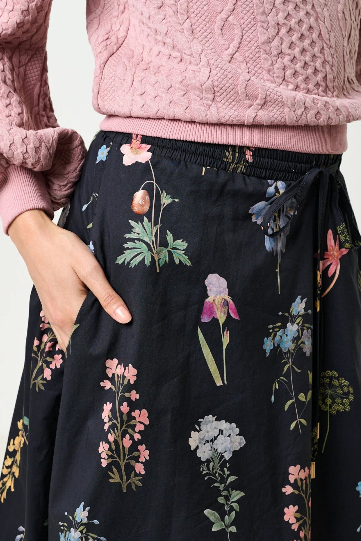 Dixie Flower Press Print Balloon Hem Midi Skirt - Multi - Bascora