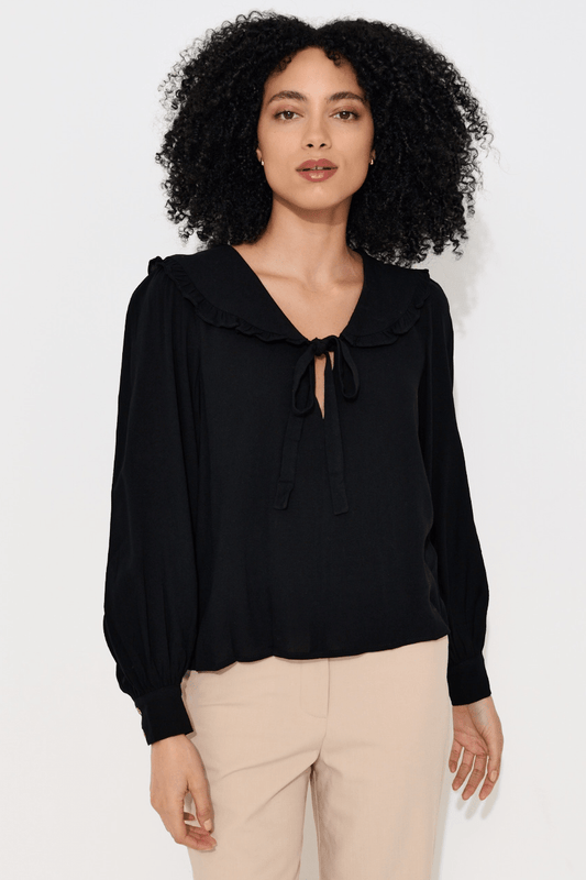 Gaela Moss Crepe Statement Collar Long Sleeve Blouse - Bascora