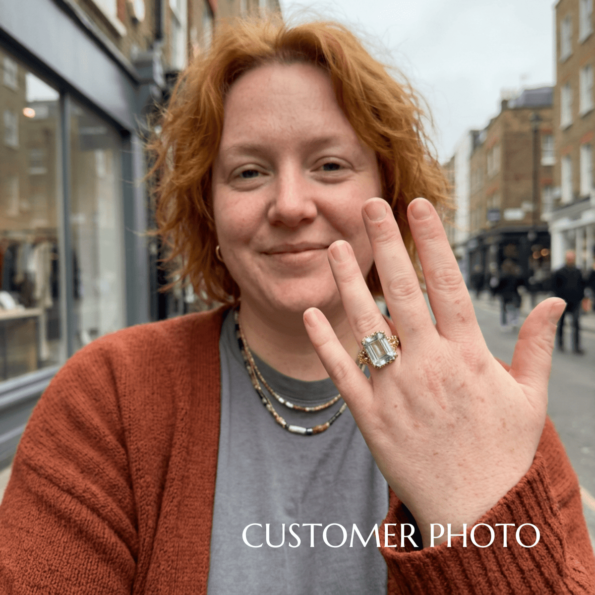Dainty London Giselle Green Quartz Statement Ring in Gold Vermeil or Sterling Silver