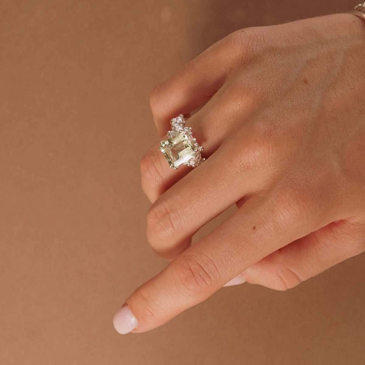 Dainty London Giselle Green Quartz Statement Ring in Gold Vermeil or Sterling Silver