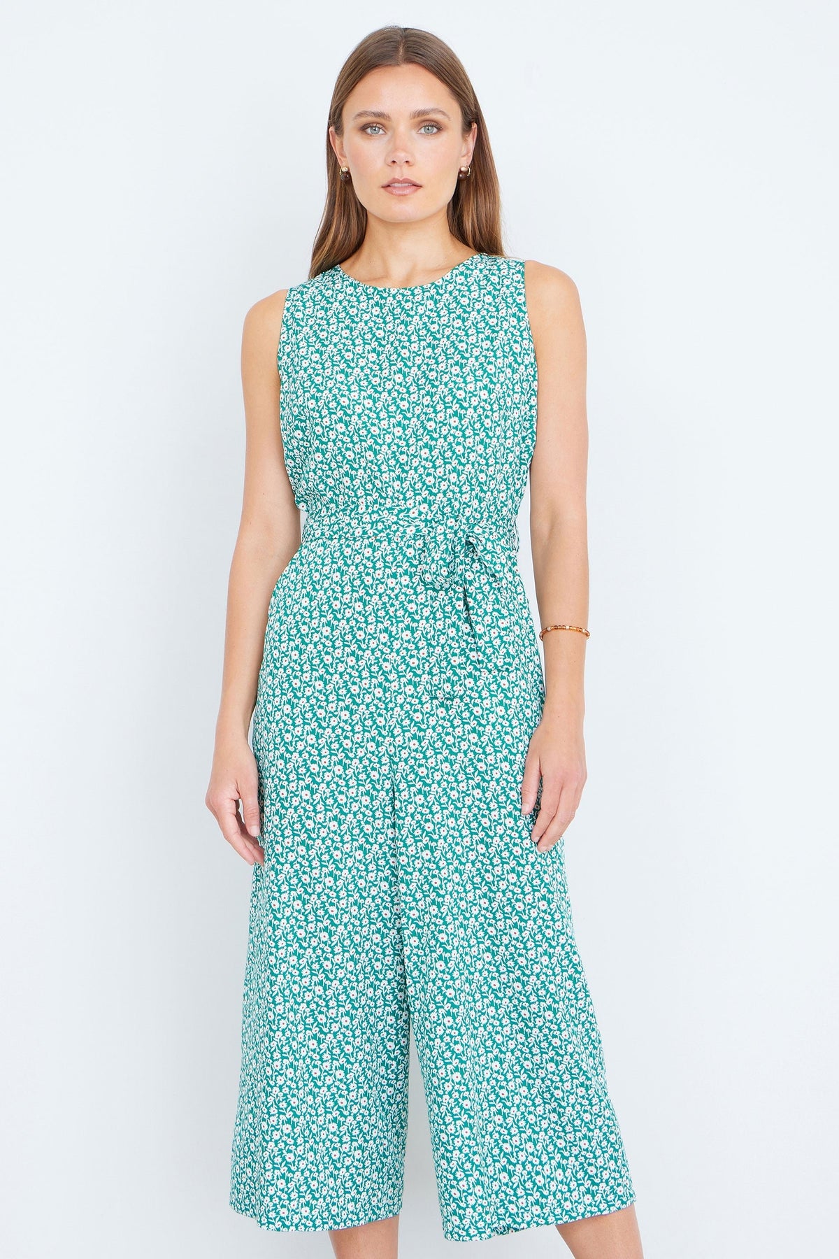 Green Ditsy Culotte Jumpsuit - Bascora
