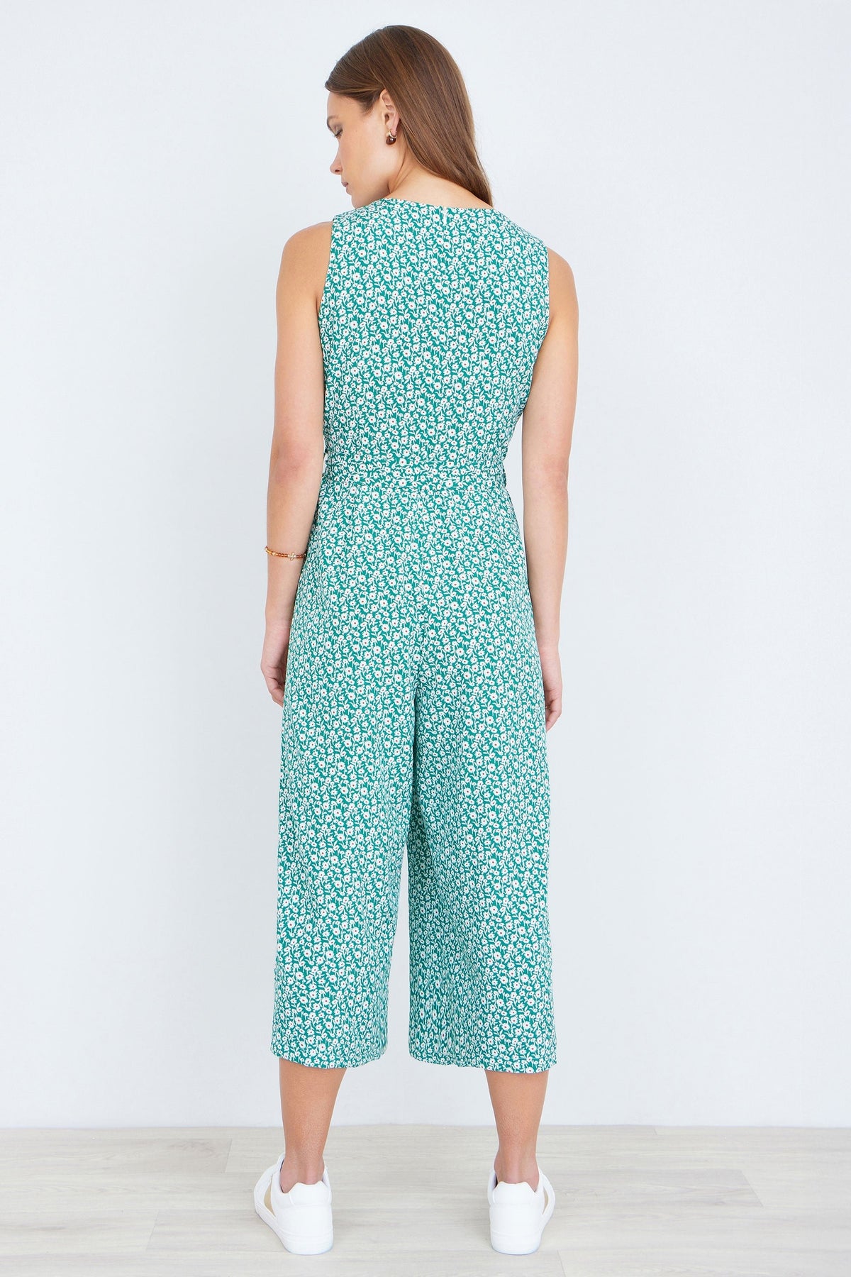Green Ditsy Culotte Jumpsuit - Bascora