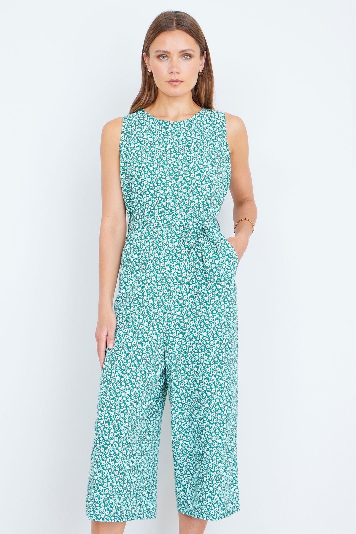 Green Ditsy Culotte Jumpsuit - Bascora
