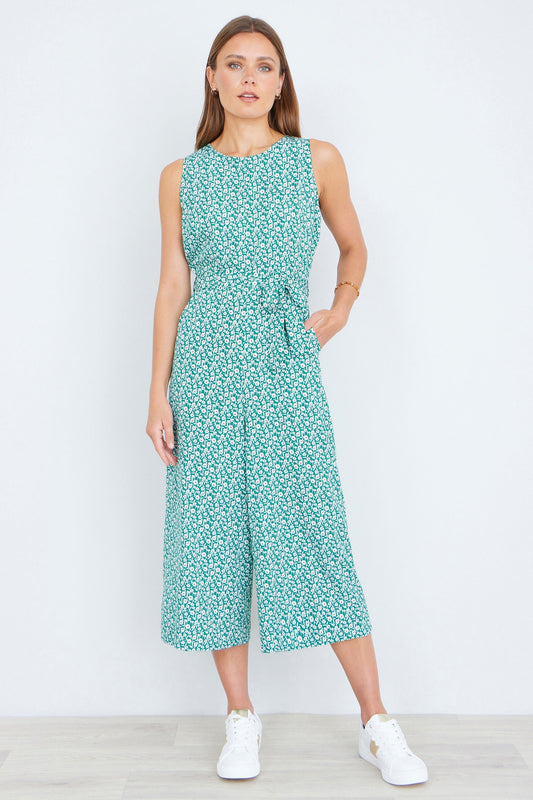 Green Ditsy Culotte Jumpsuit - Bascora