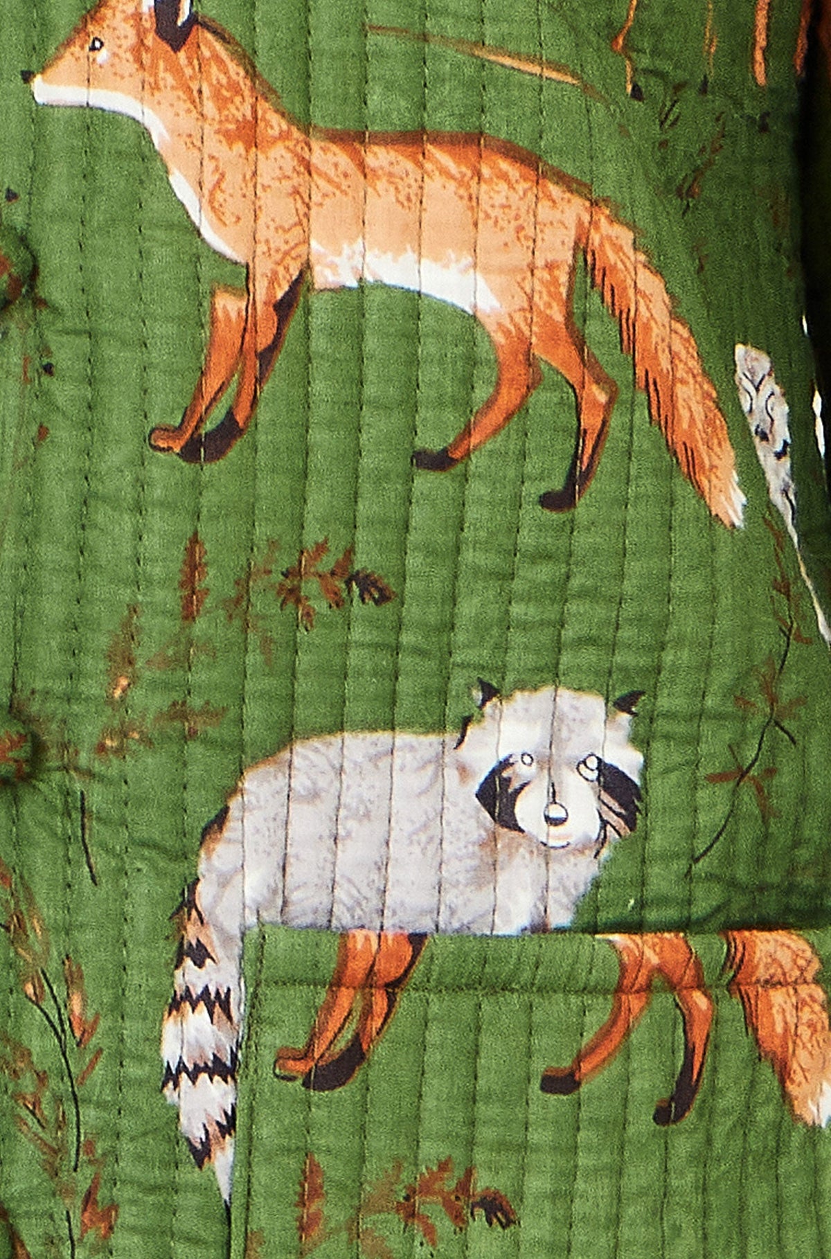 Green Fox Print Reversible Cotton Quilted Jacket - Bascora