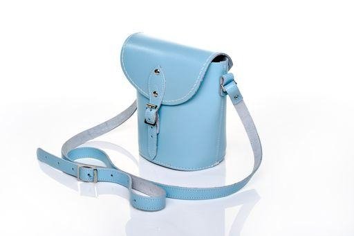 Handmade Leather Barrel Bag - Pastel Baby Blue - Bascora