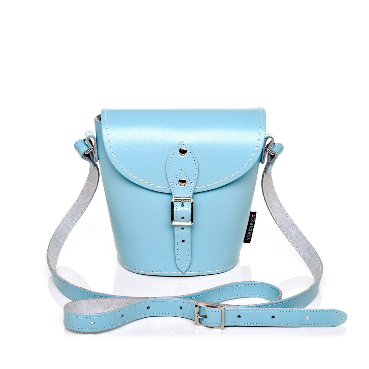 Handmade Leather Barrel Bag - Pastel Baby Blue - Bascora