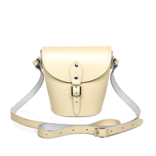 Handmade Leather Barrel Bag - Pastel Cream - Bascora