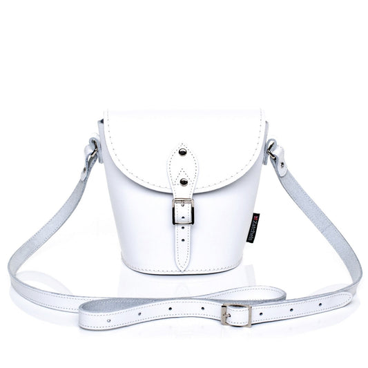 Handmade Leather Barrel Bag - White - Bascora