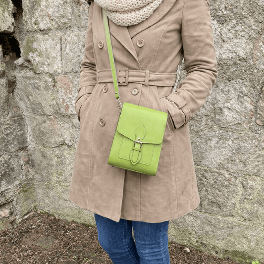 Handmade Leather Festival Phone Bag - Grass Green - Bascora